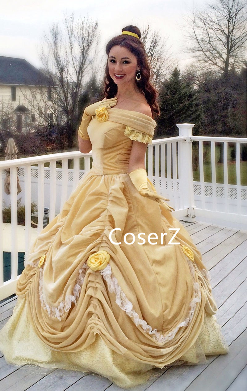 Yellow Movie Cosplay Belle Costume Adult Princess Belle Dress for